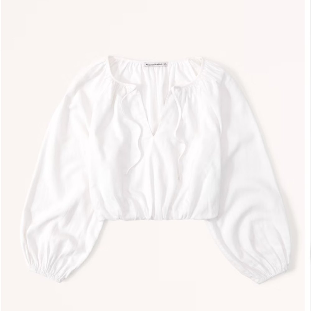 Abercrombie Long-Sleeve Linen-Blend Peasant Top (size M)